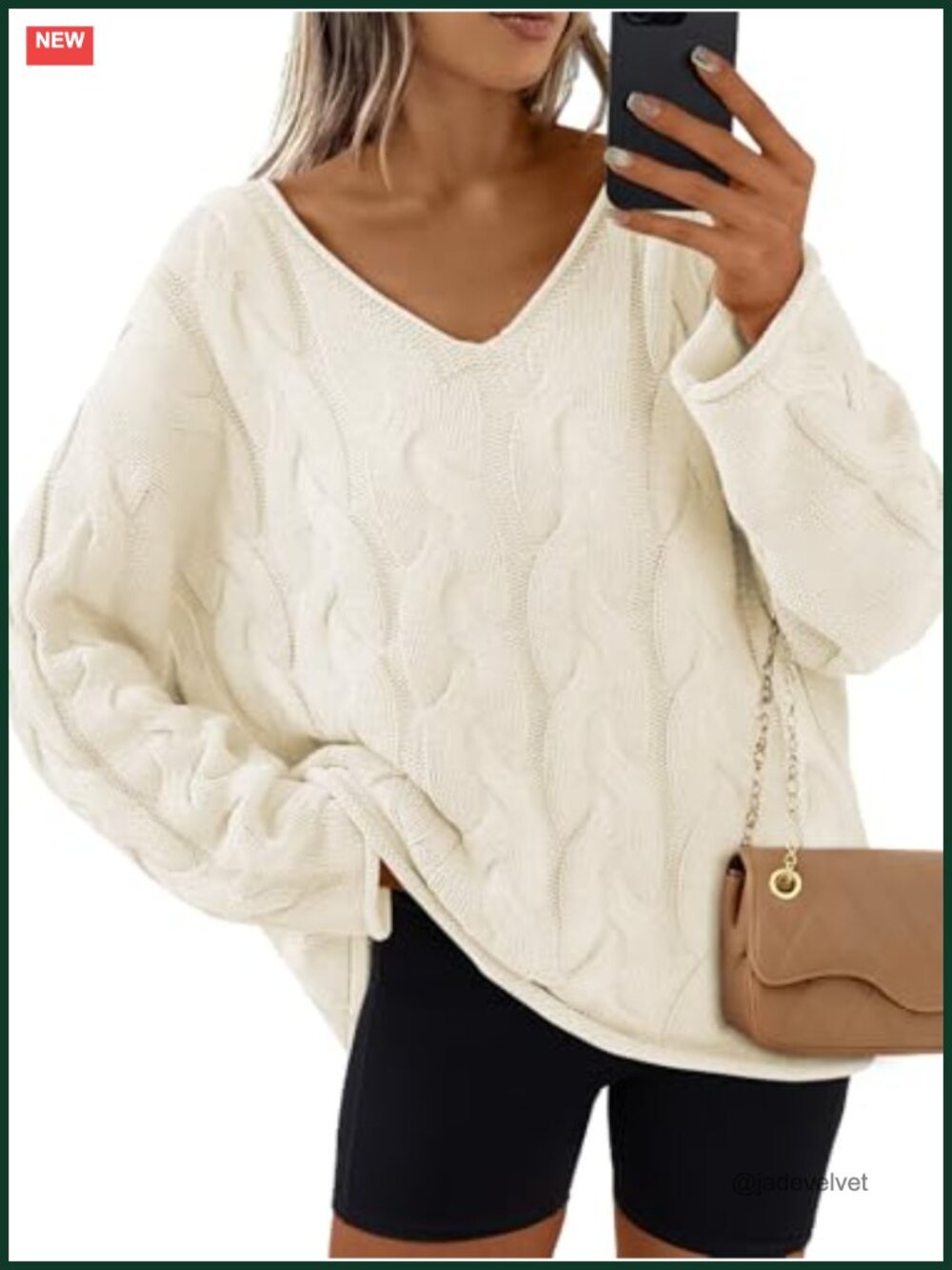 Oversized V-Neck Cable Knit Chunky Sweater for Women